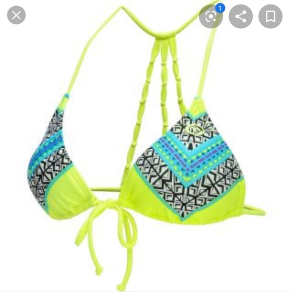 RIP CURL Neon Yellow Tribal Print Bikini Top XS - Picture 2 of 3